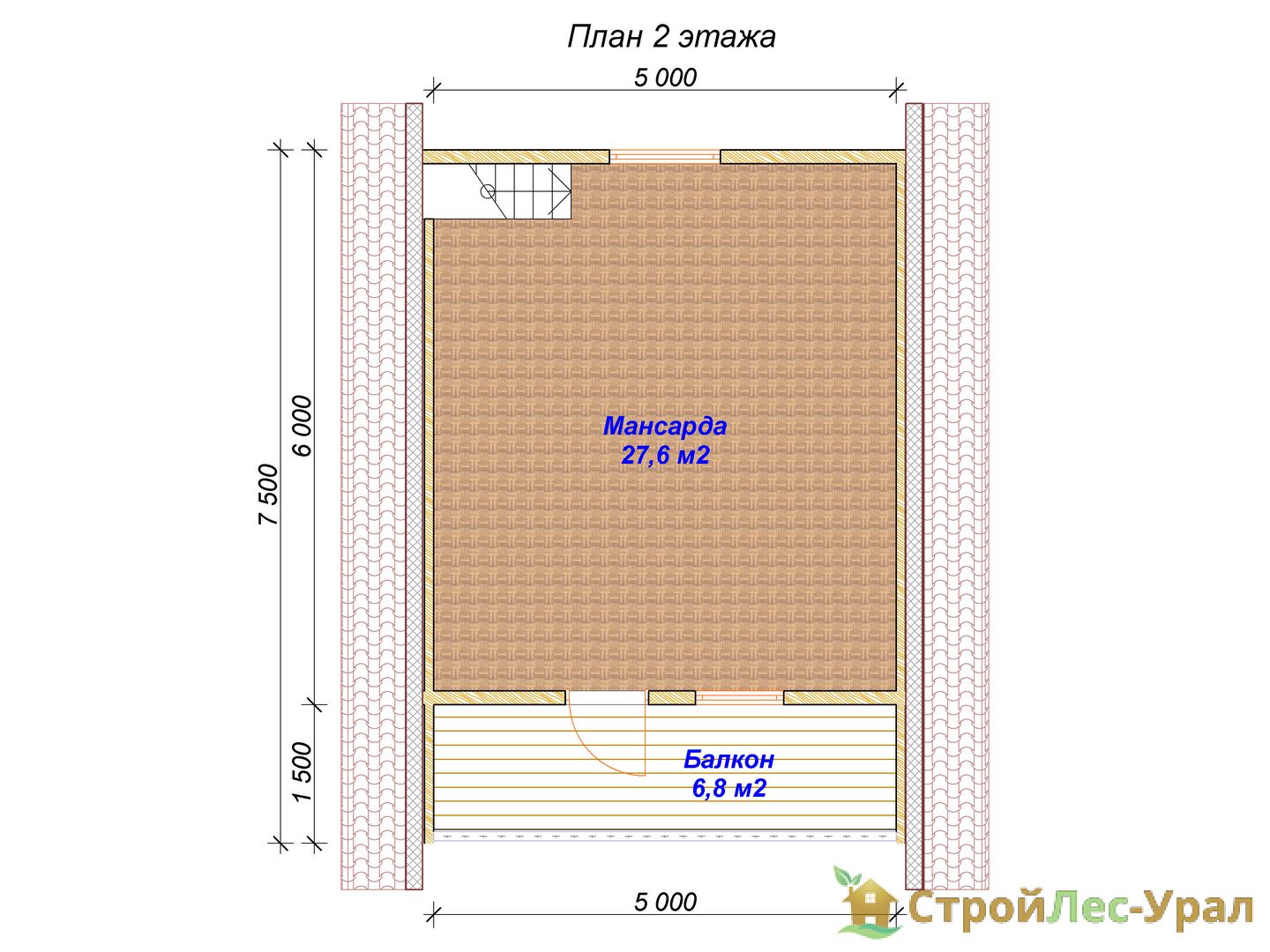 Проект дома ДБ-77 (6х6м), площадью 59м² из бруса 150х150мм | Стройлес-урал